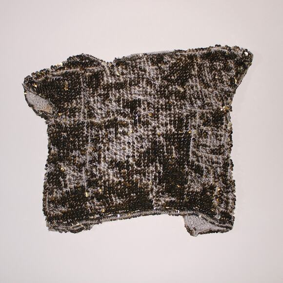 Y2K Warehouse Euro Gold Open Front Short Sleeved Sequined Top Size 8/36 - Picture 2 of 5